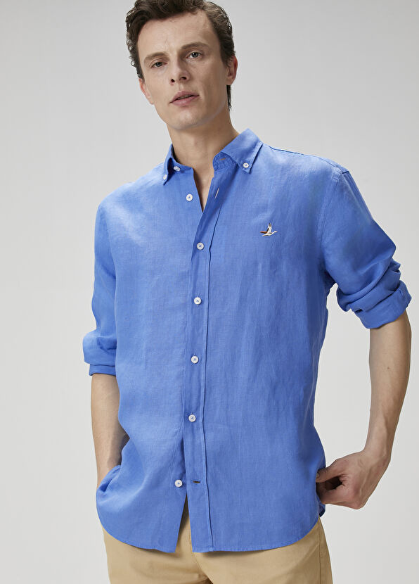 Beymen Club Comfort Fit Blue Linen Shirt - 1