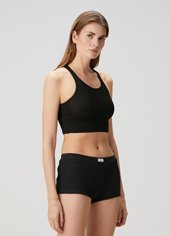 Alexander Wang Siyah Taşlı Crop Atlet - 1