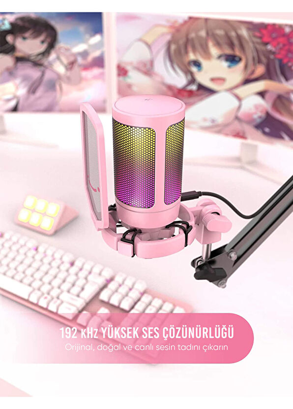Fifine Ampligame A6VP Rgb Usb Pembe Mikrofon  - 2