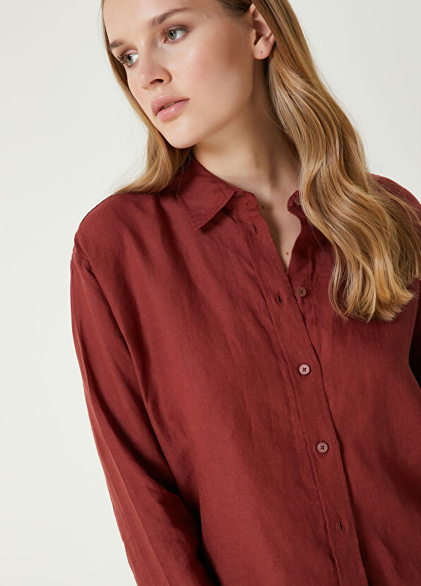 Beymen Club Bordo Kuş Logolu Keten Gömlek - 2