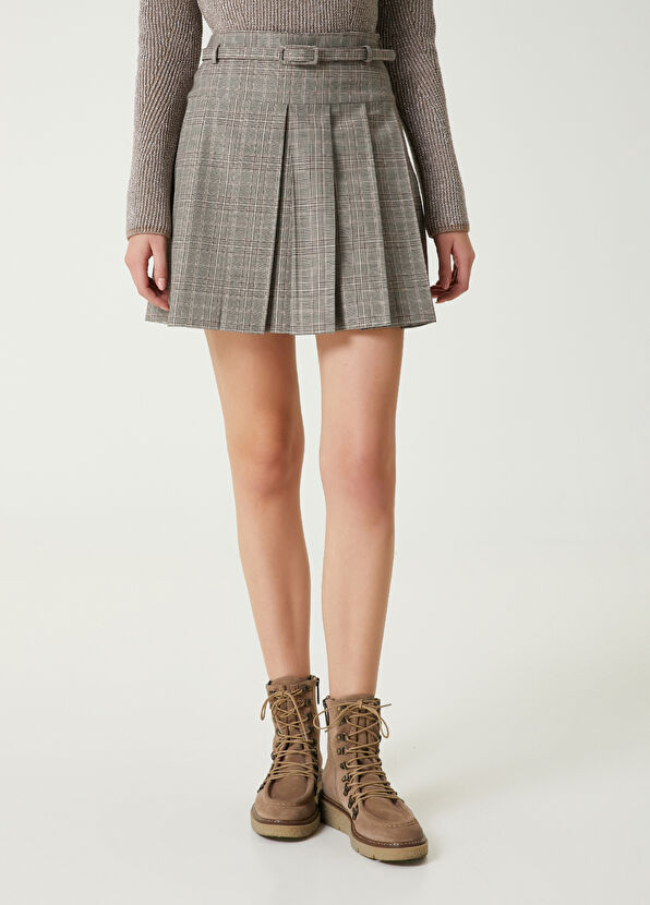 Beymen Club Gri Ekoseli Mini Yün Etek - 3