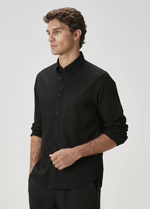 Beymen Club Comfort Fit Black Linen Shirt - 2