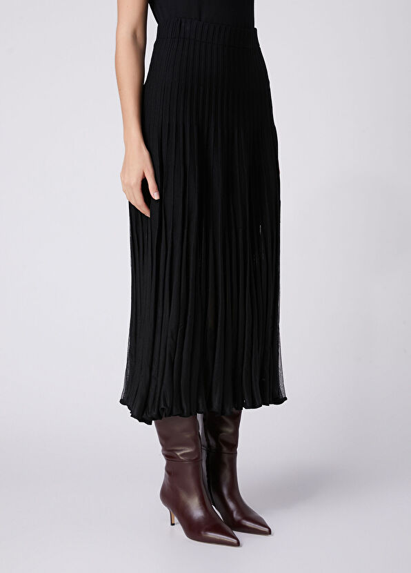 Beymen Club Black Pleated Midi Knit Skirt - 4