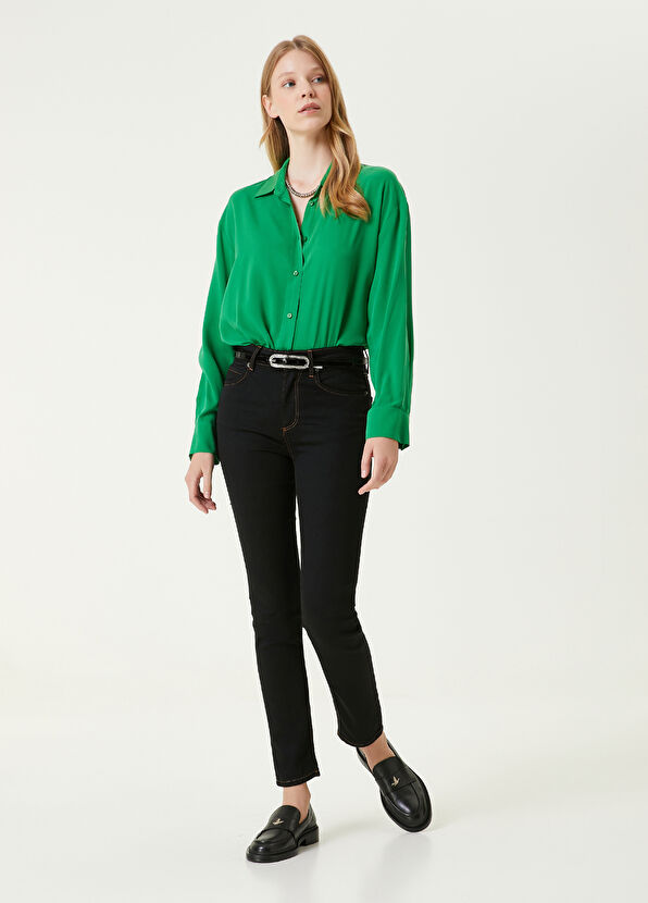 Beymen Club Yeşil Boyfriend Twill İpek Gömlek - 2