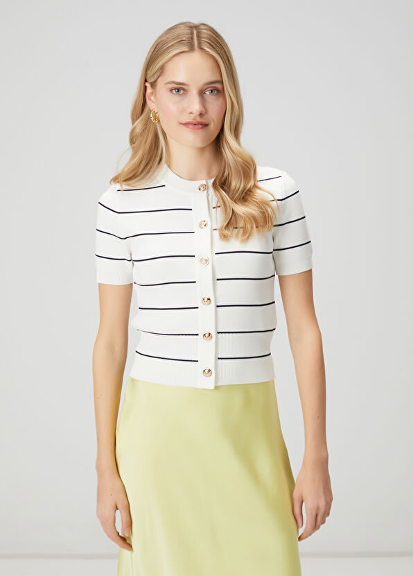 Beymen Club Ekru Lacivert Çizgili Hırka - 1