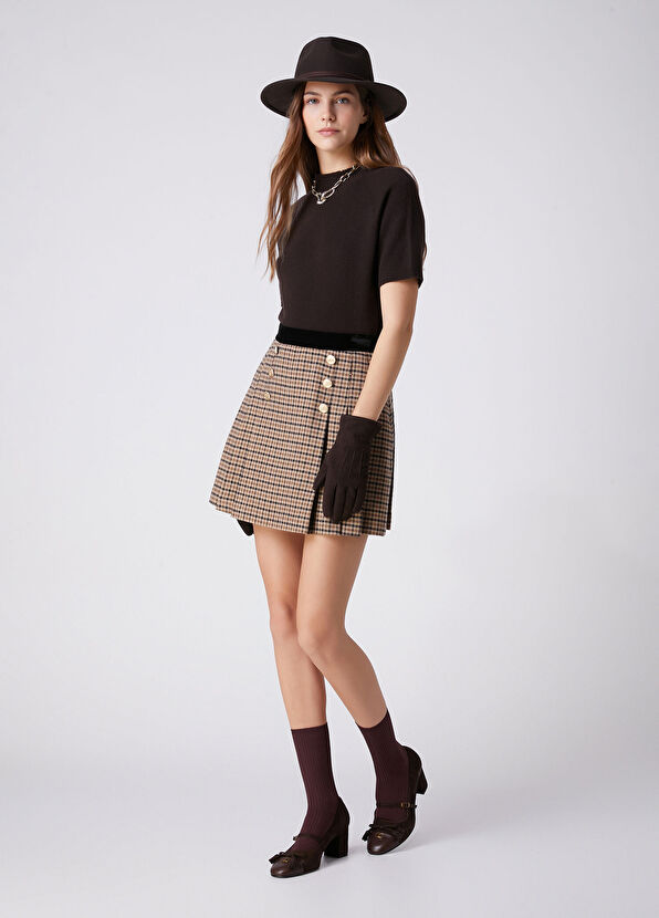 Beymen Club Camel Plaid Pleated Mini Skirt - 1