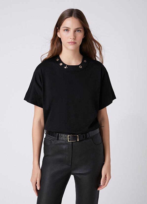 Beymen Club Black Eyelet Detailed T-Shirt - 4