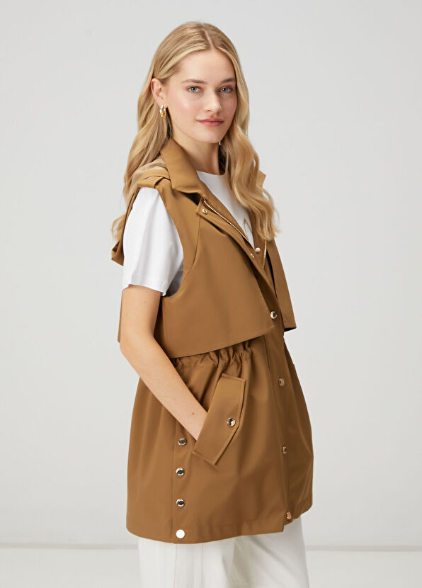 Beymen Club Camel Windbreaker Detail Long Vest - 4