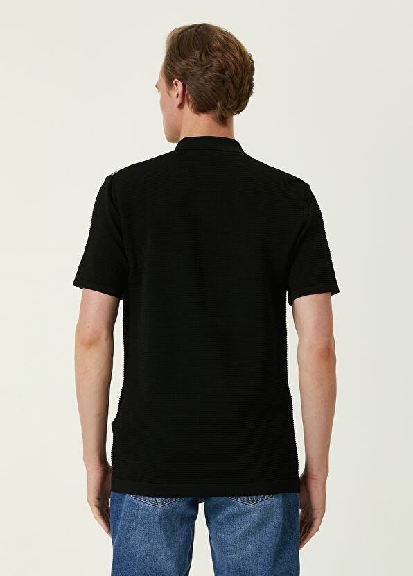 Beymen Club Siyah Polo Yaka Ottomsn Dokulu Kısa Kollu Triko - 4