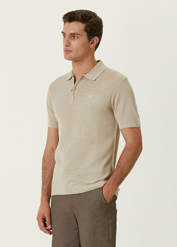 Beymen Club Bej Polo Yaka Ottoman Dokulu Kısa Kollu Triko - 3