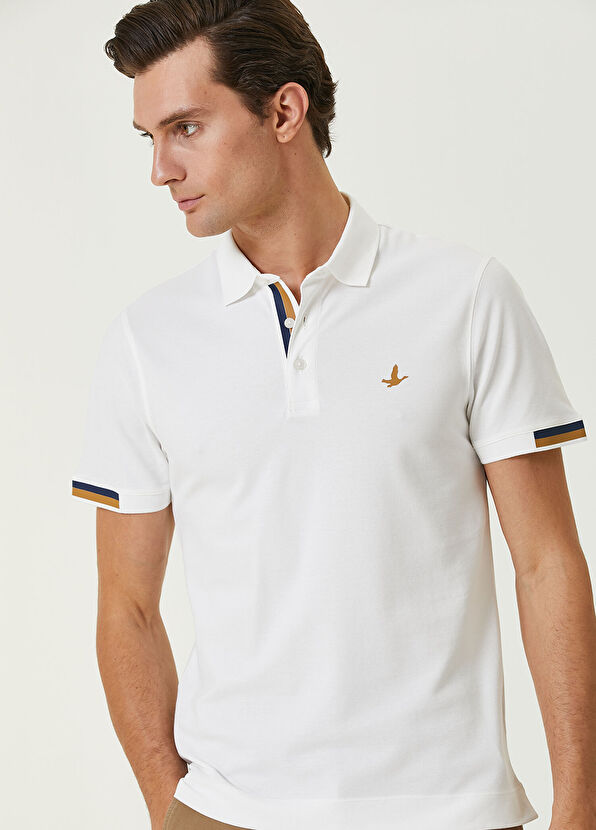Beymen Club Slim Fit Beyaz Polo Yaka Şerit Detaylı T-shirt - 2