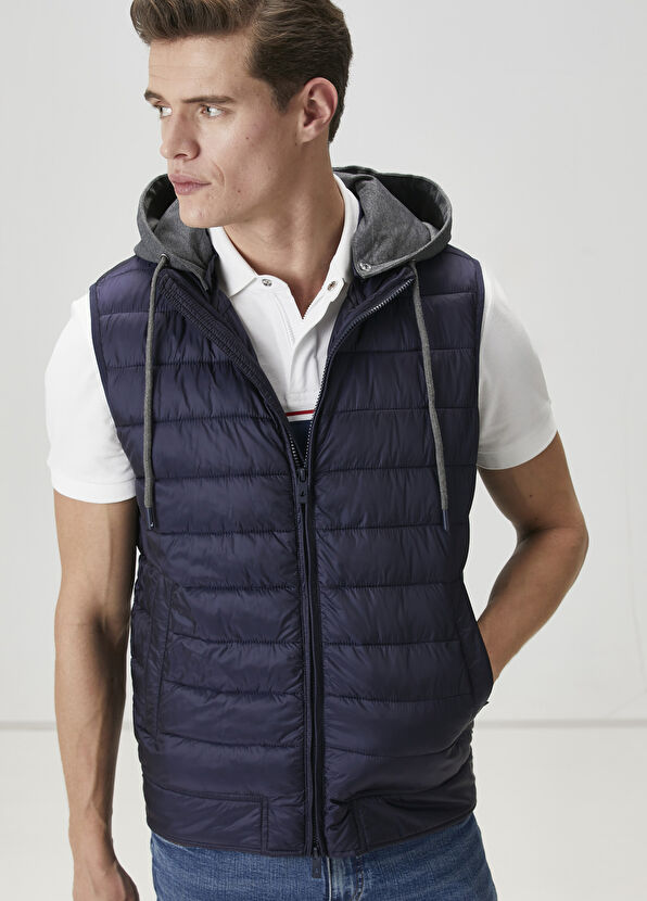 Beymen Club Lacivert Jersey Kapüşonlu Puff Yelek - 1