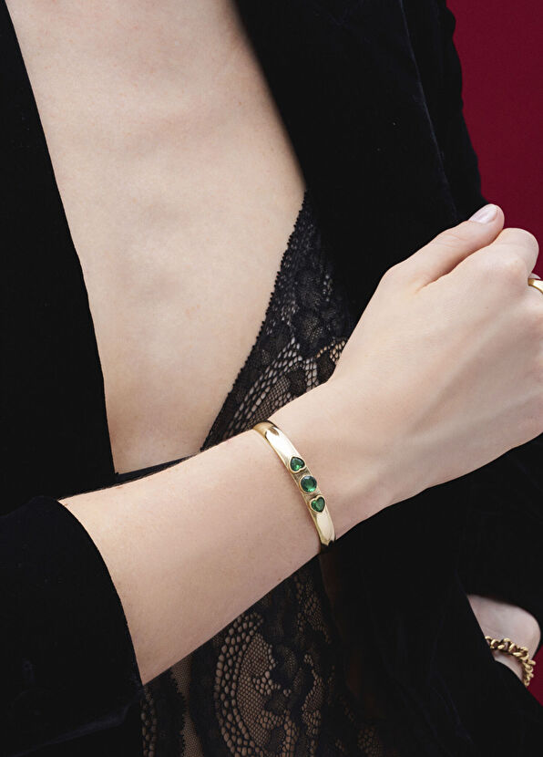 Mon Reve Shella Zirkon Kalp Altın Kaplama Kadın Kelepçe Bilezik - 2