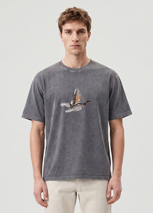 Beymen Club Antrasit Antik Parça Boya Logolu Oversize T-shirt - 3