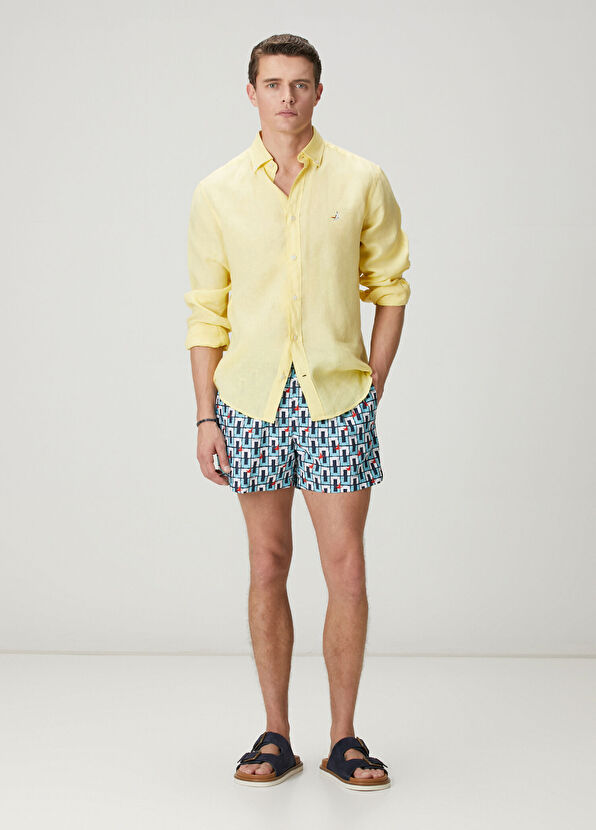 Beymen Club Navy Blue Rectangle Artwork Short Swimsuit - 1