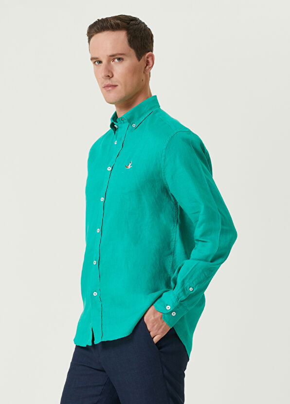 Beymen Club Comfort Fit Green Linen Shirt - 4