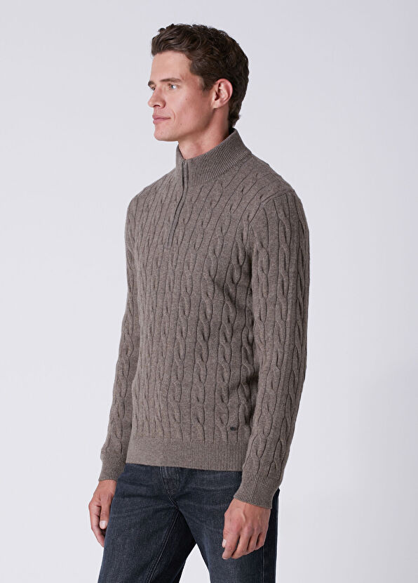 Beymen Club Mink Collar Zipper Knitted Textured Sweater - 4