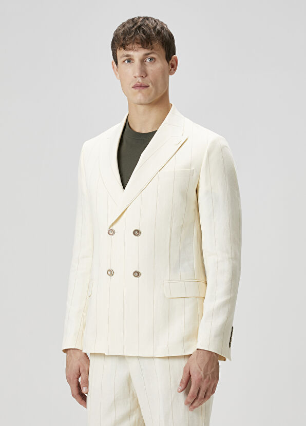 Beymen Club White Stripes Double-Breasted Jacket - 4