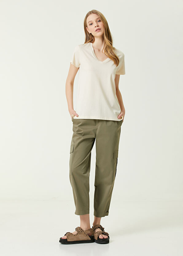 Beymen Club Beige V-Neck Flowing T-Shirt - 2