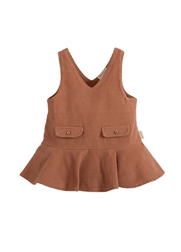 Chakra Woodland Coffee Corduroy Baby Girl Dress - 1