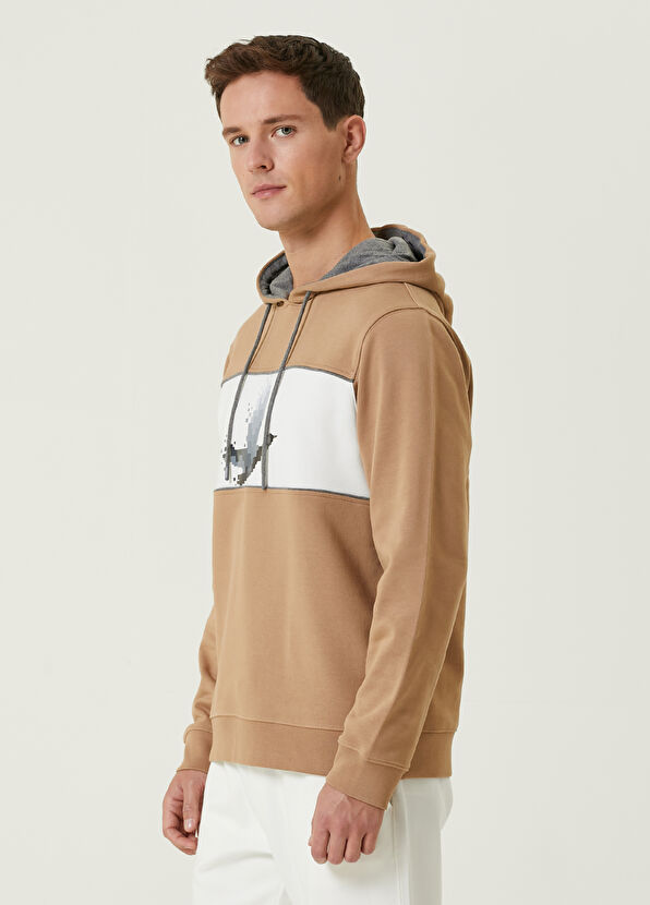 Beymen Club Bej Kapüşonlu Piksel Kaz Baskılı Sweatshirt - 4