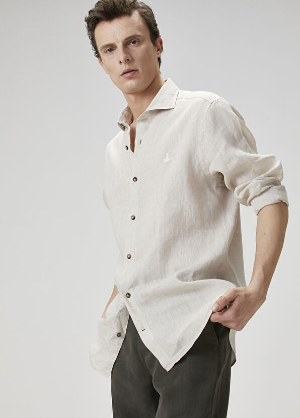 Beymen Club Koyu Bej Keten Gömlek - 1