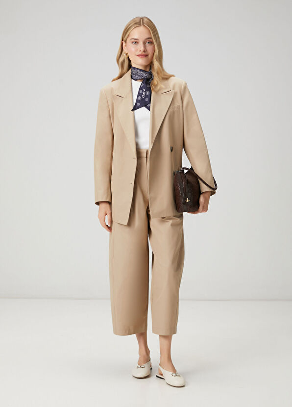 Beymen Club Beige pleated barrel fit trousers - 1