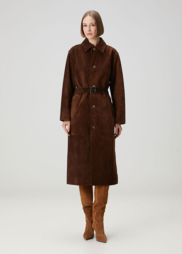 Kahverengi Süet Palto - Görsel 3
