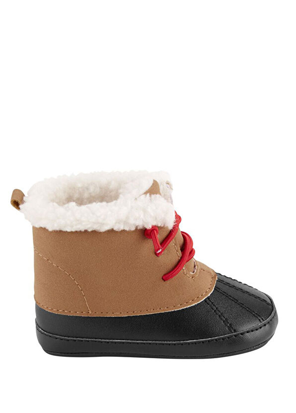 Carter's Brown Toddler Boy Slippers with Red Lace Detail - 1