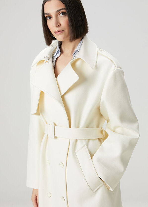 Ekru Yün Palto - Görsel 3