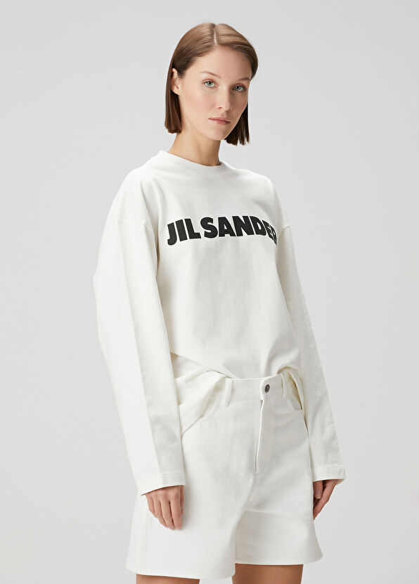 Jil Sander Beyaz Logolu Uzun Kol T-shirt - 1