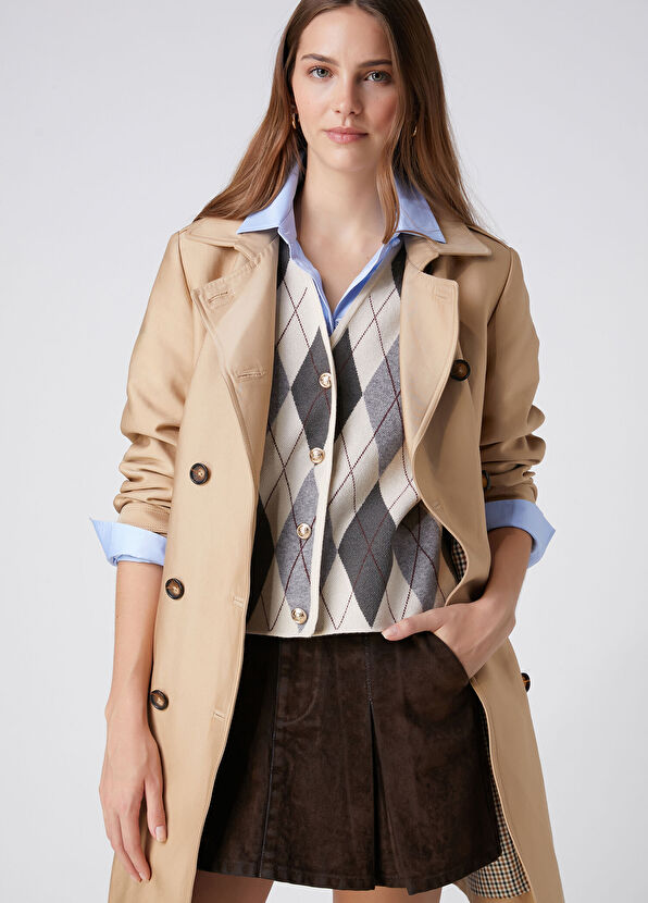 Beymen Club Beige Short Double-Breasted Trench Coat - 1