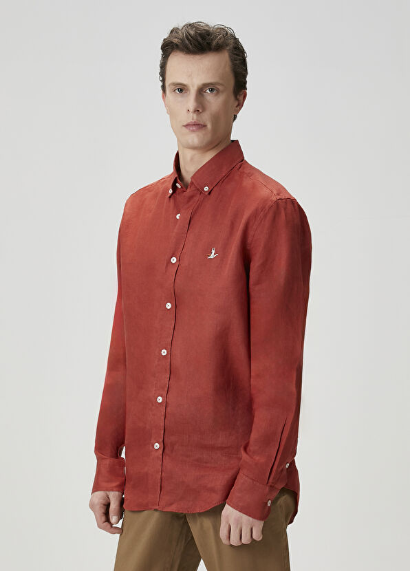 Beymen Club Comfort Fit Kiremit Keten Gömlek - 4