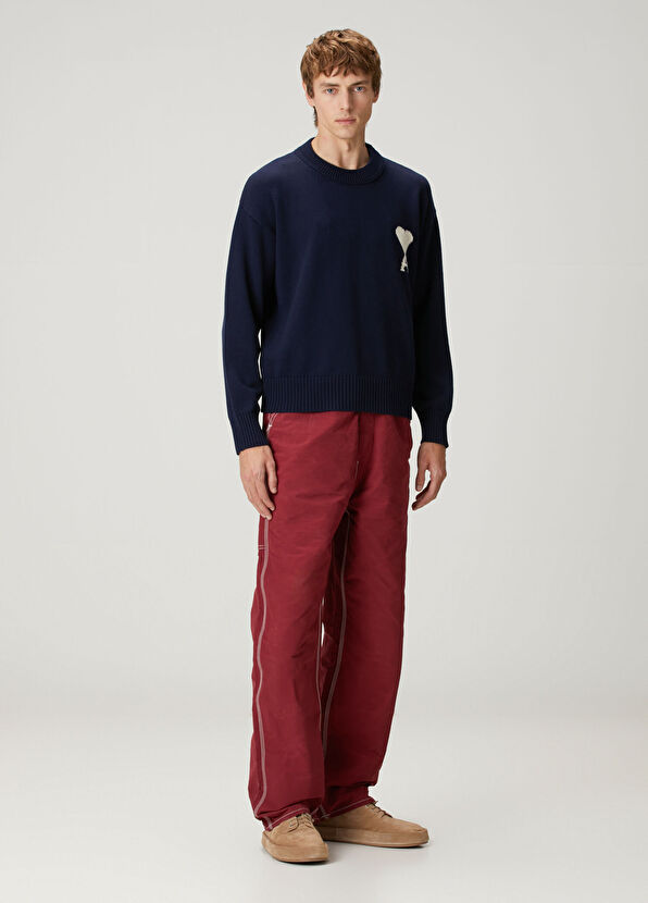 Ami Paris Navy Blue Logo Jacquard Wool Sweater - 2