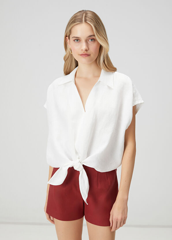 Beymen Club Off-White Knot Detail Linen Blouse - 1
