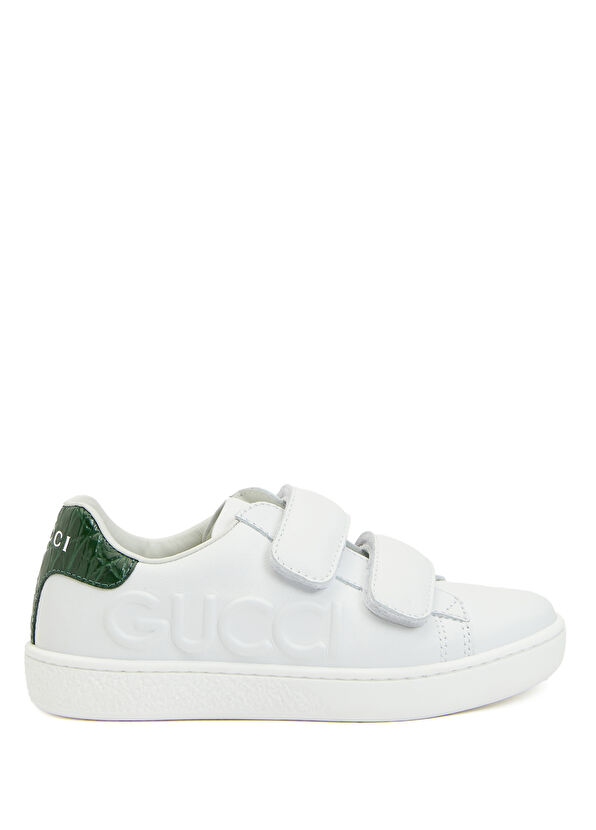 Gucci Beyaz Logolu Unisex Çocuk Deri Sneaker - 1