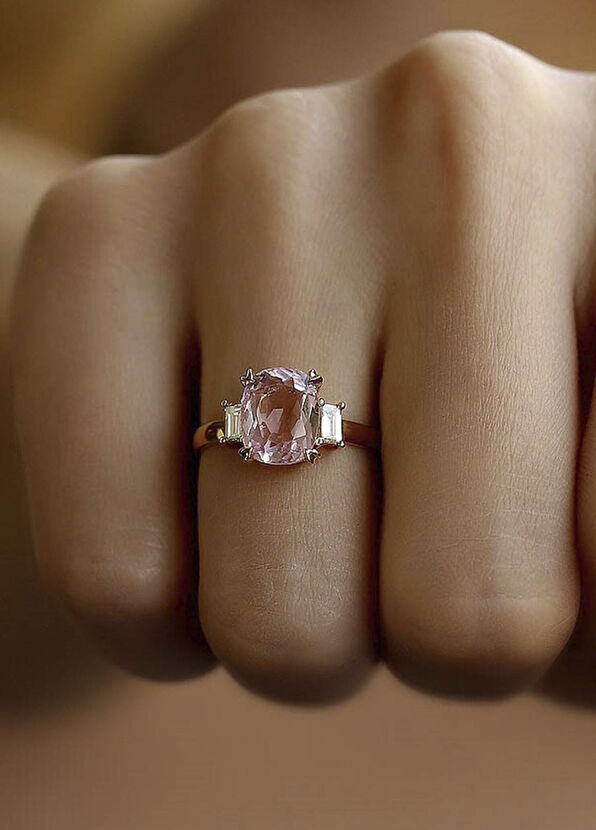 Safir Mücevher Hazine Kunzit Pırlanta Rose Gold Kadın Altın Yüzük - 2