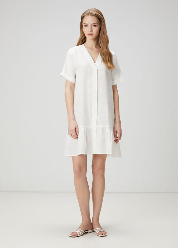 Beymen Club Beyaz Mini Keten Gömlek Elbise - 1