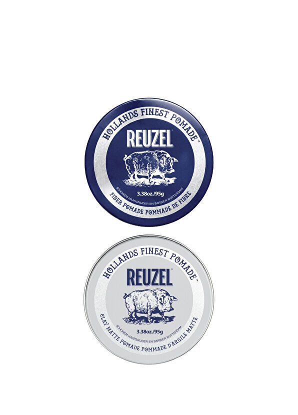 Reuzel Clay Matte Pomade Middle Holder Matte Clay Wax 95 gr + Fiber Pomade Water Soluble Hair Styler 95 gr 2-Piece Men's Hair Care Set - 1