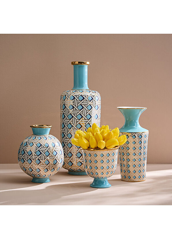 Jonathan Adler Basketweave Cuff Blue Vase - 4