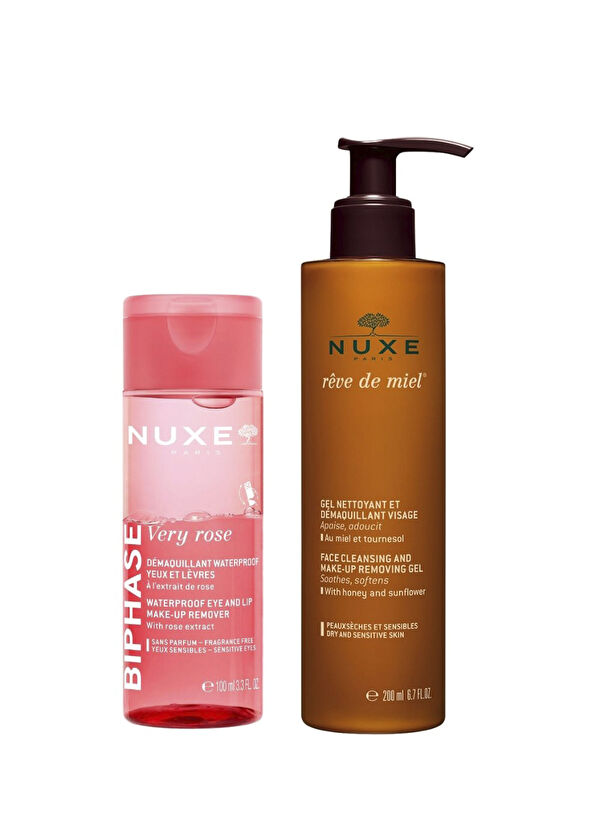 Nuxe Reve De Miel Hassas Yüz Temizleme Jeli + Very Rose Göz Makyajı Temizleme Suyu 2'li Set - 1