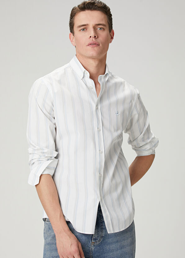 Beymen Club Comfort Fit Mavi Beyaz Çizgili Oxford Gömlek - 1