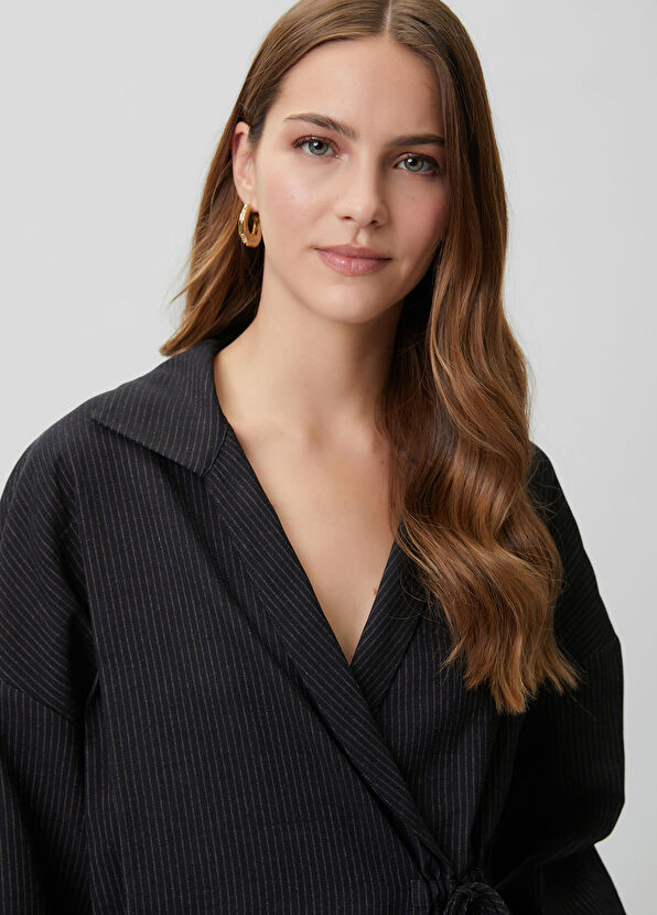 Beymen Club Dark Navy Wrap Linen Shirt - 2