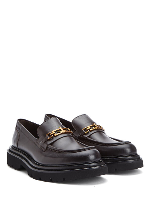 Beymen Club Kahverengi Zincir Logo Kadın Deri Loafer - 2