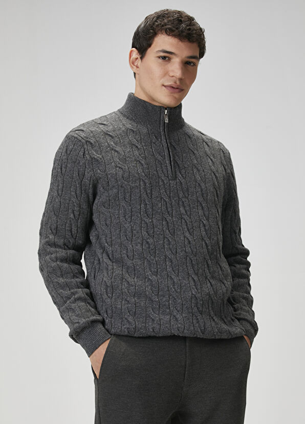 Beymen Club Antrasit Yakası Fermuarlı Kazak - 2