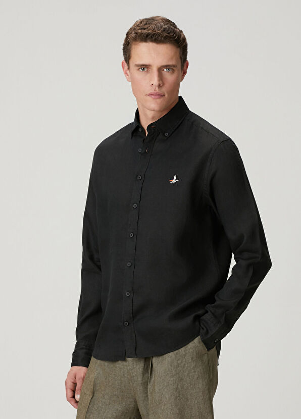 Beymen Club Black Comfort Fit Linen Shirt - 1