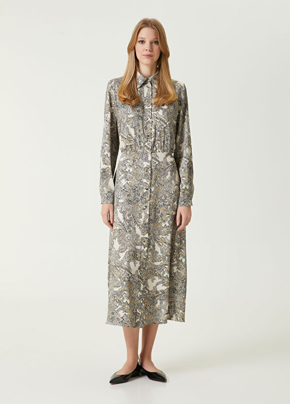 Beymen Club Ecru Paisley Patterned Midi Shirt Dress - 1
