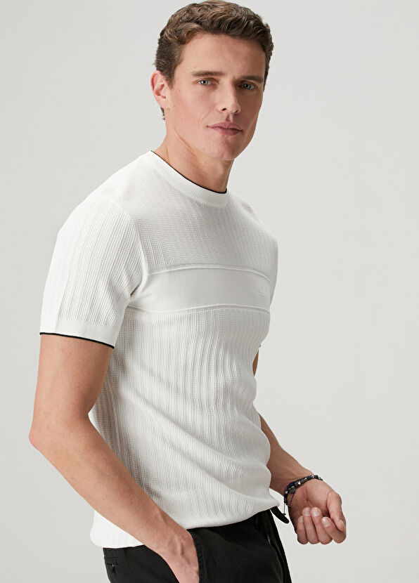 Beymen Club White Waffle Knit Textured Short Sleeve Sweater - 2