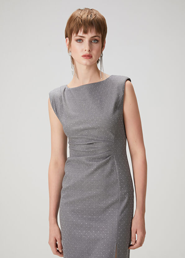 Beymen Club Grey Embellished Midi Dress - 3
