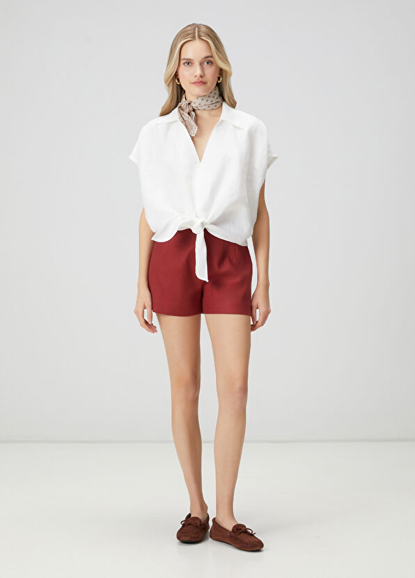 Beymen Club Off-White Knot Detail Linen Blouse - 3